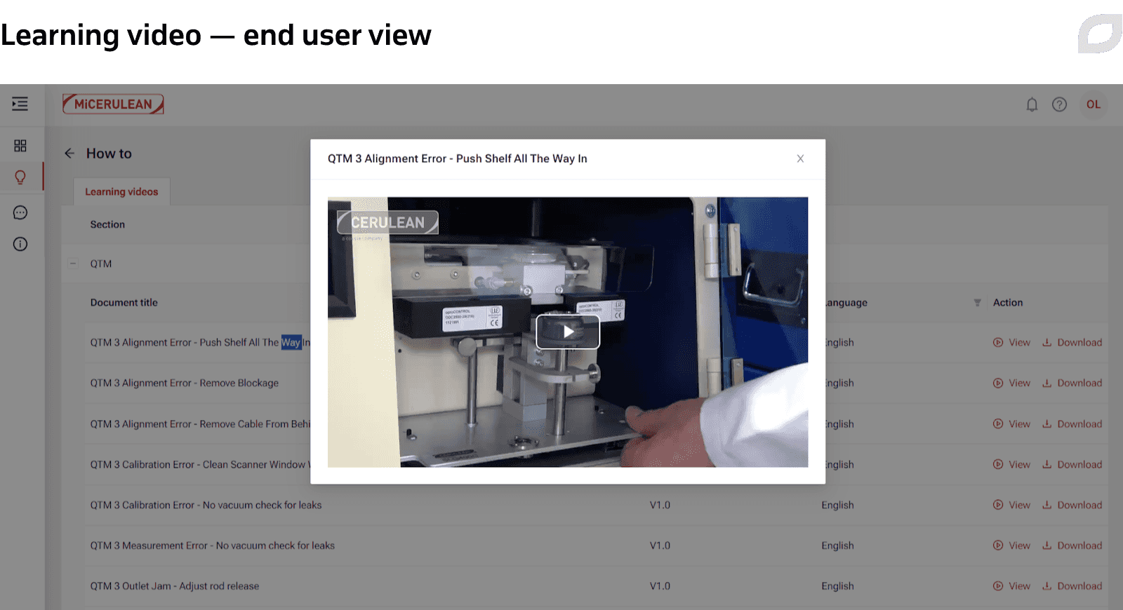 Learning video - end user view