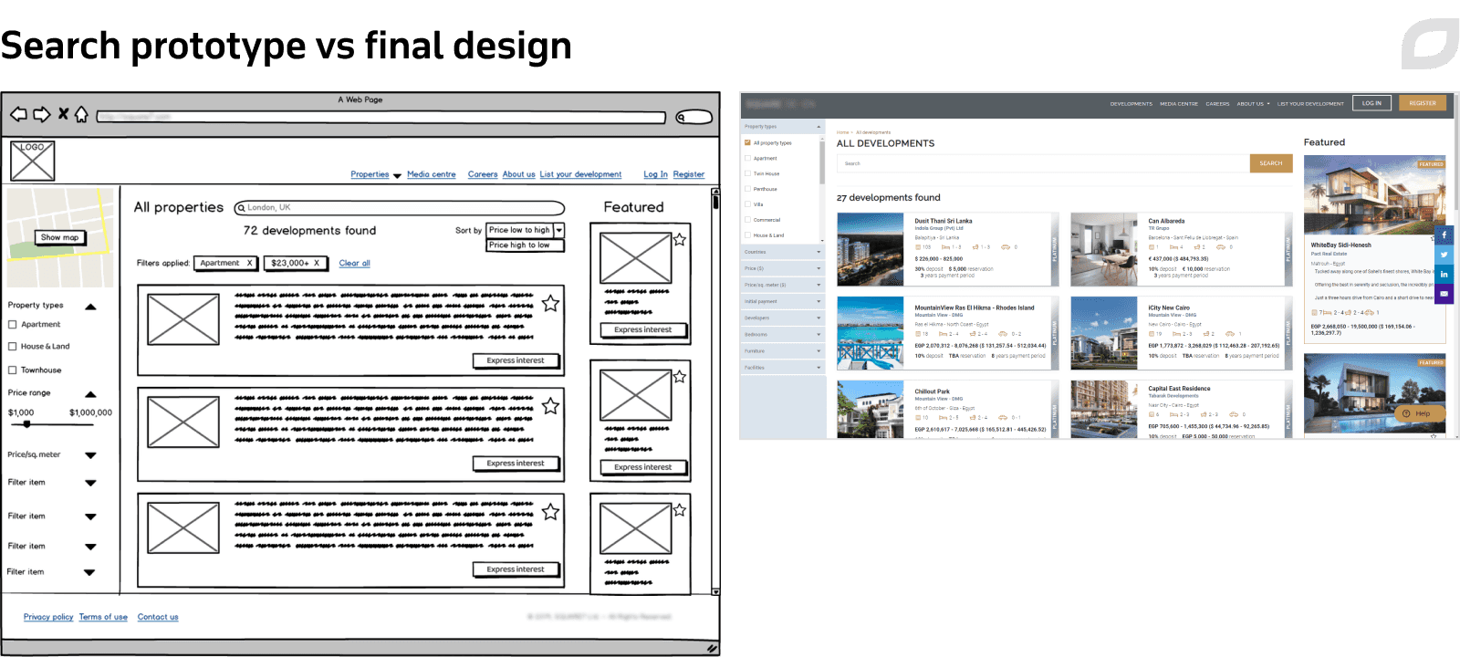 Search prototype vs final design