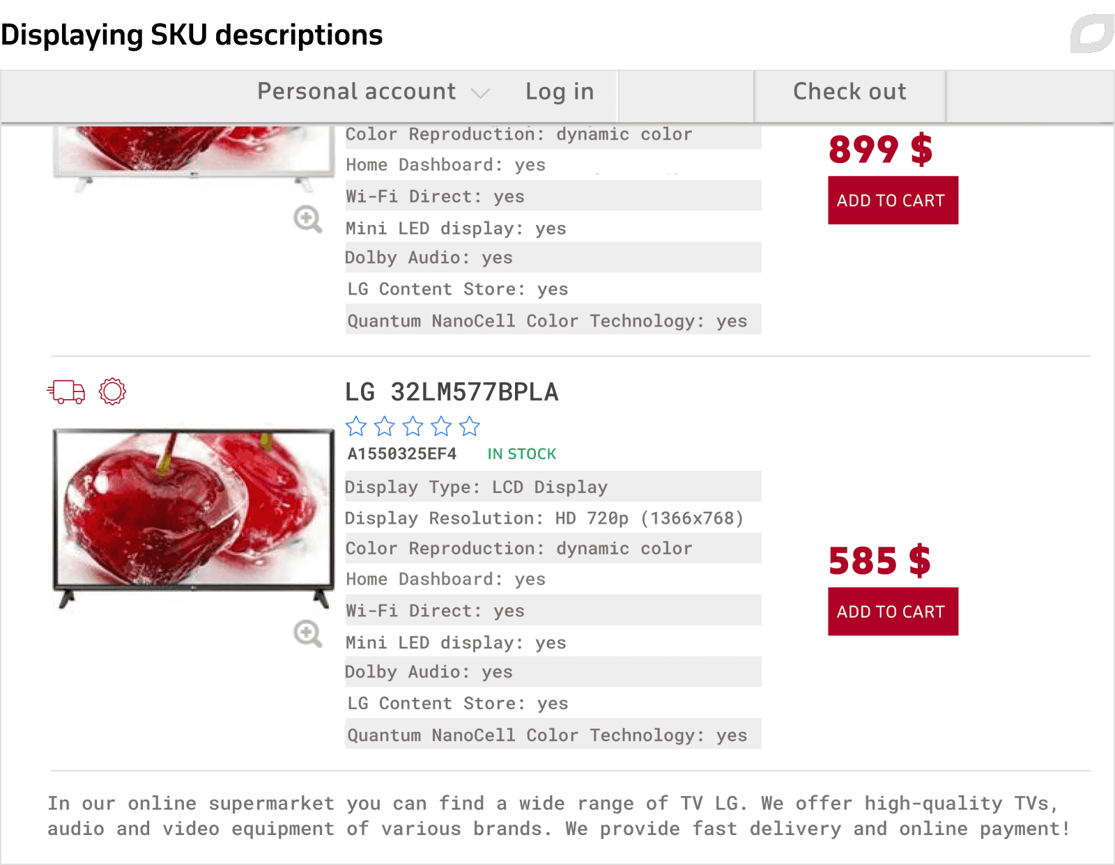 Displaying SKU descriptions