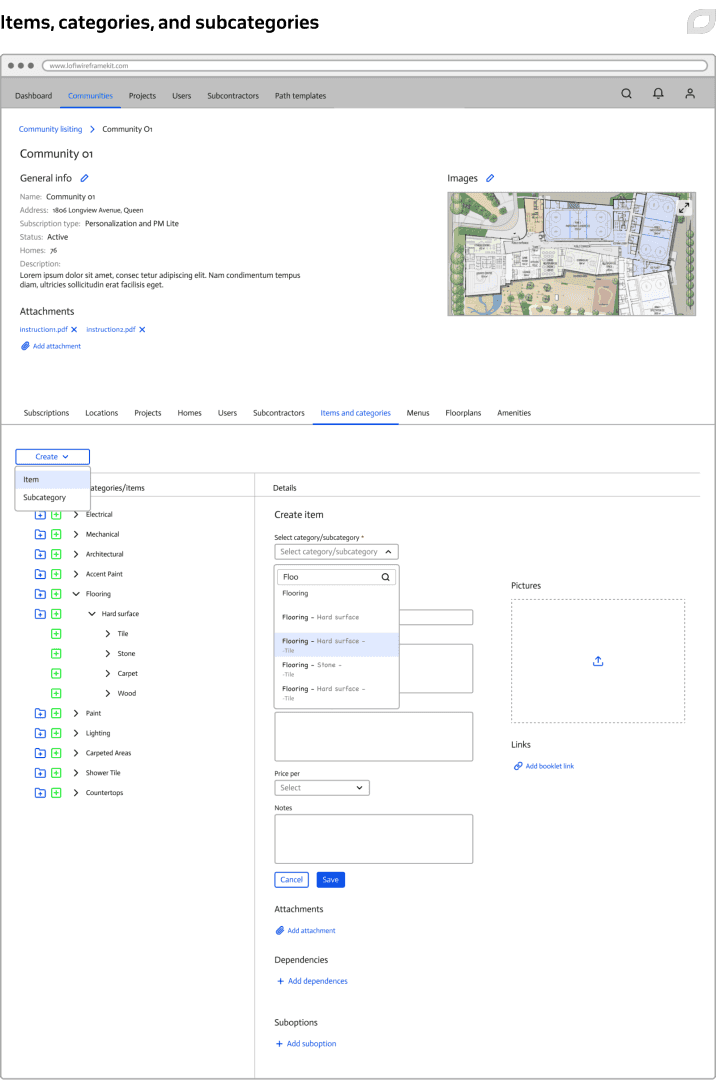 Items, categories, and subcategories