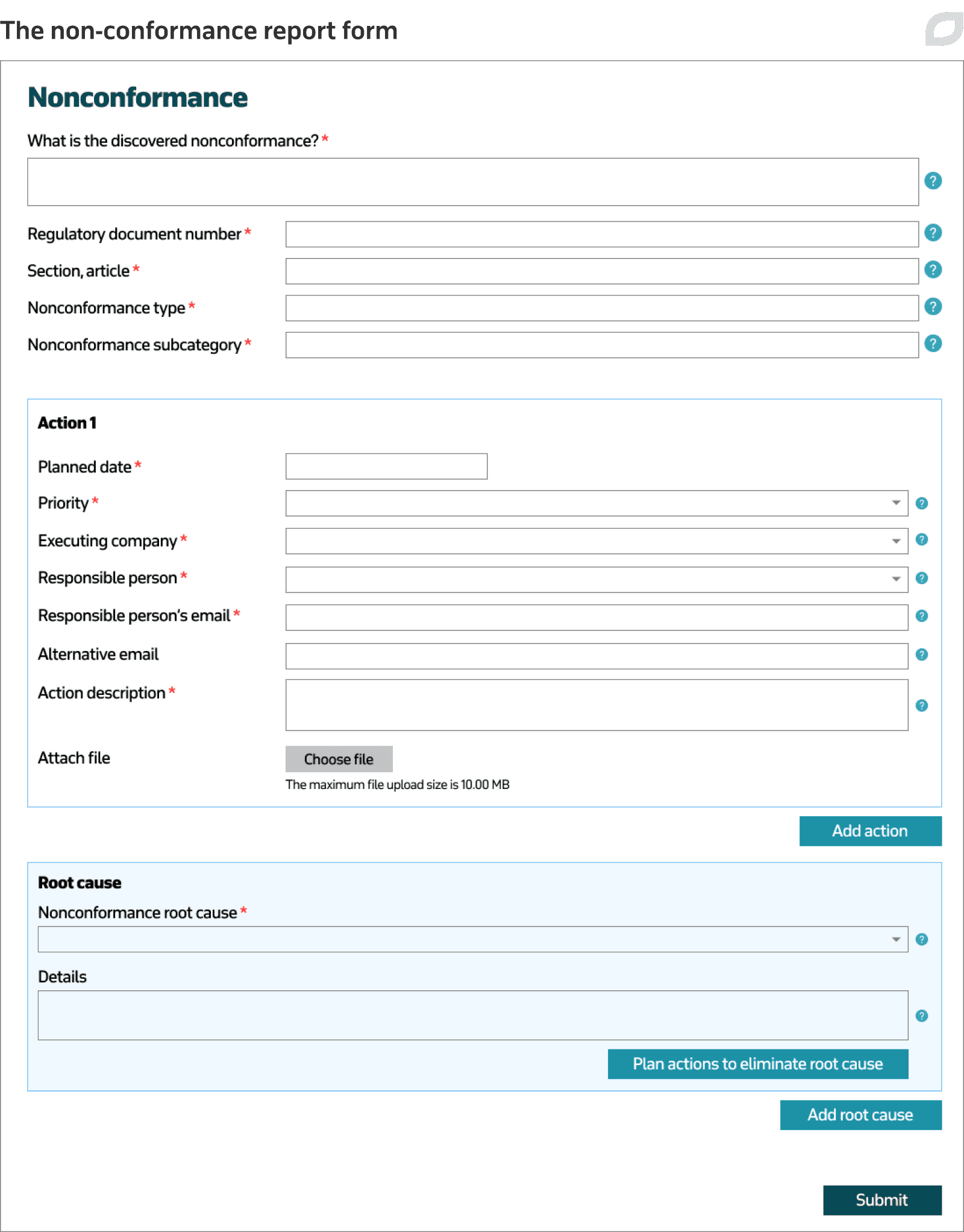 The non-conformance report form