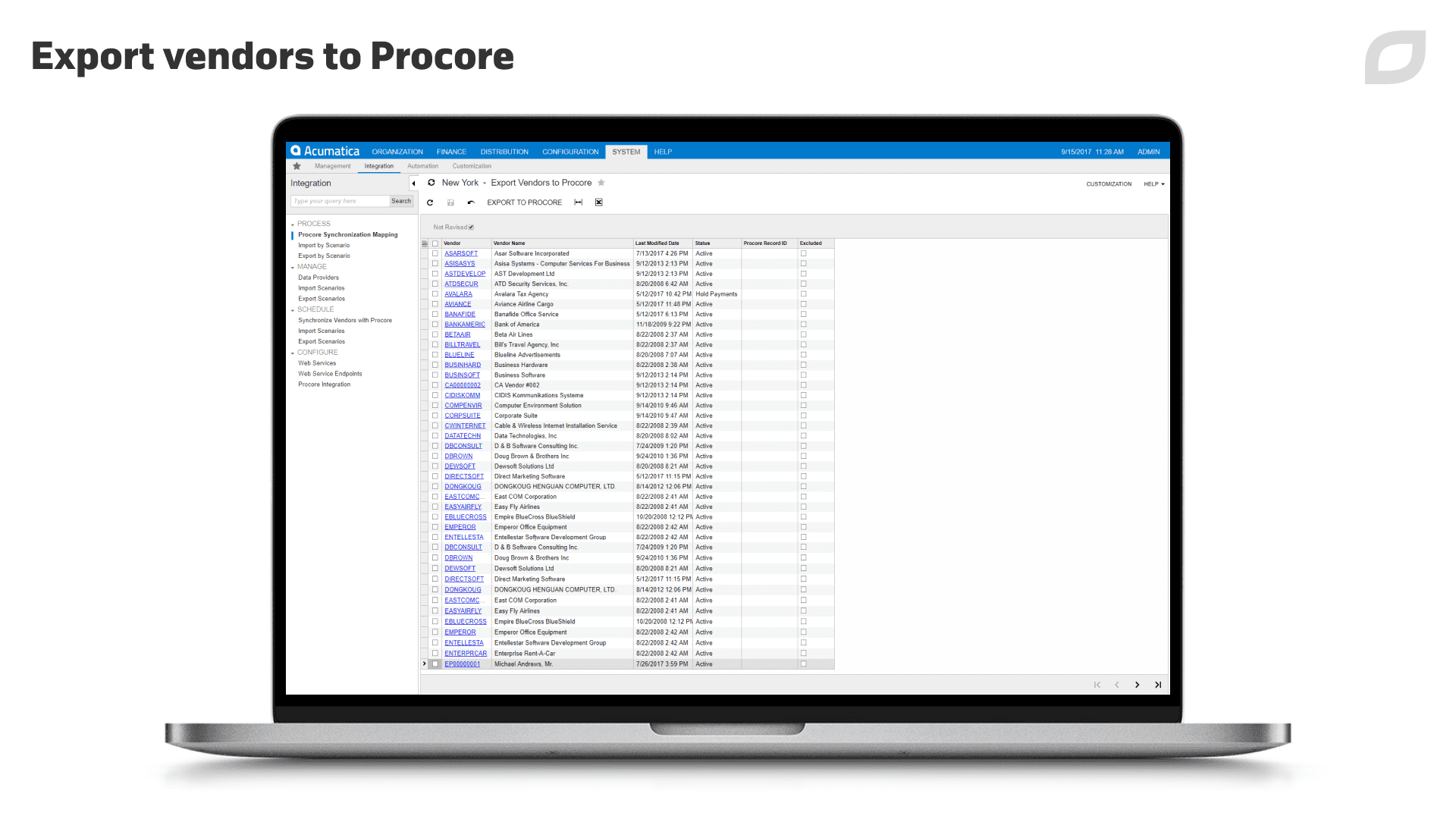 Lieferanten nach Procore exportieren