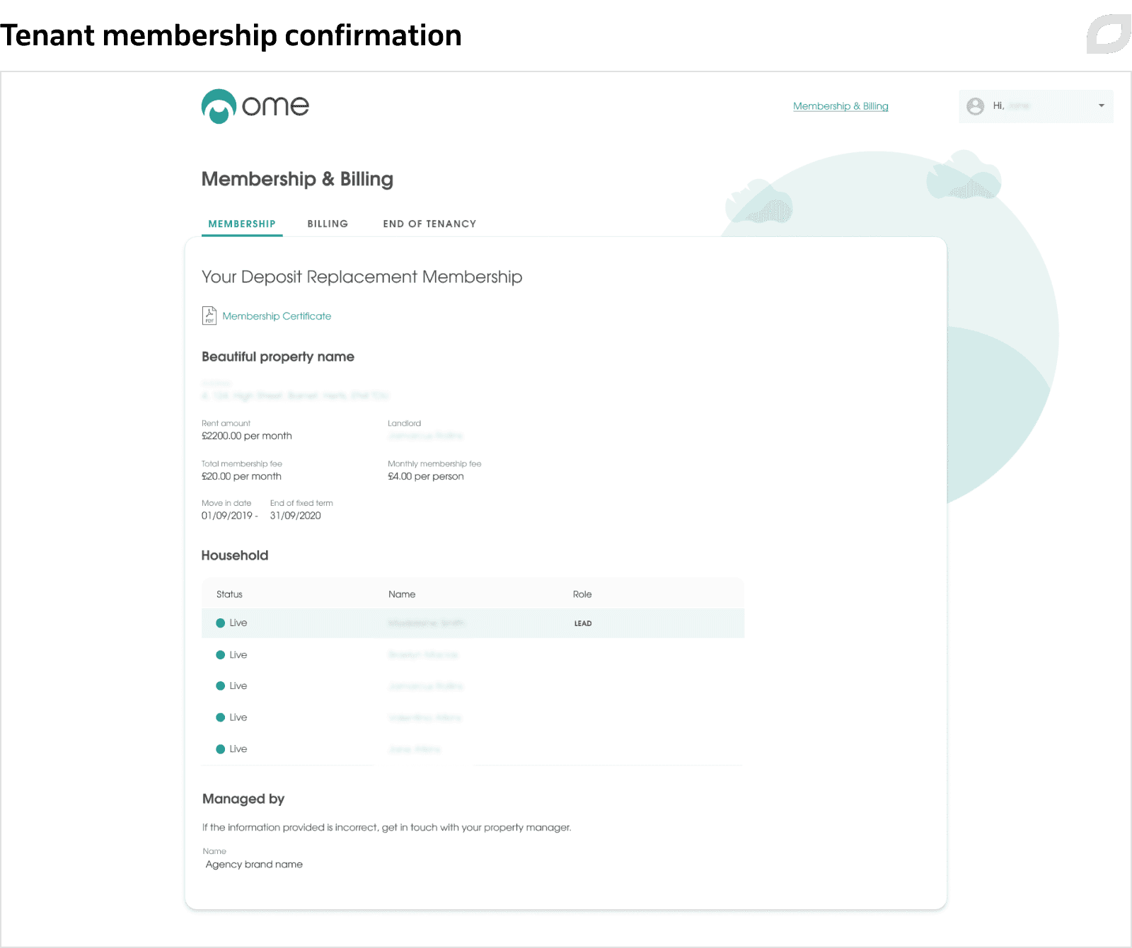 Tenant membership confirmation