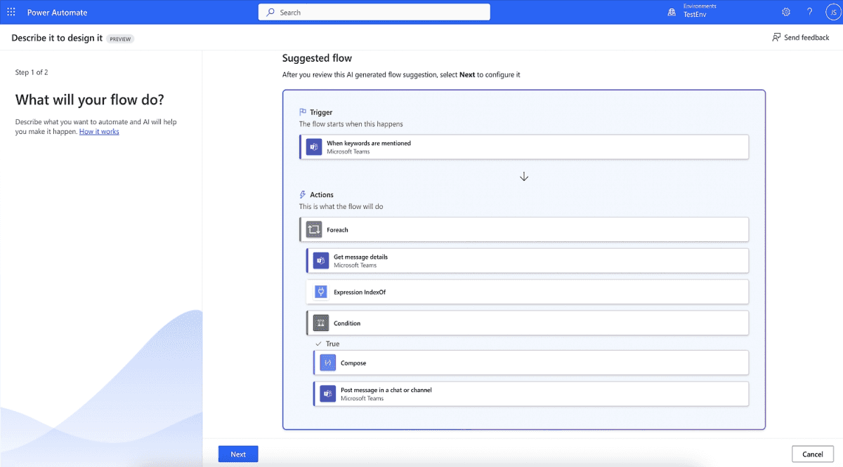 RPA workflow creation using Power Automate