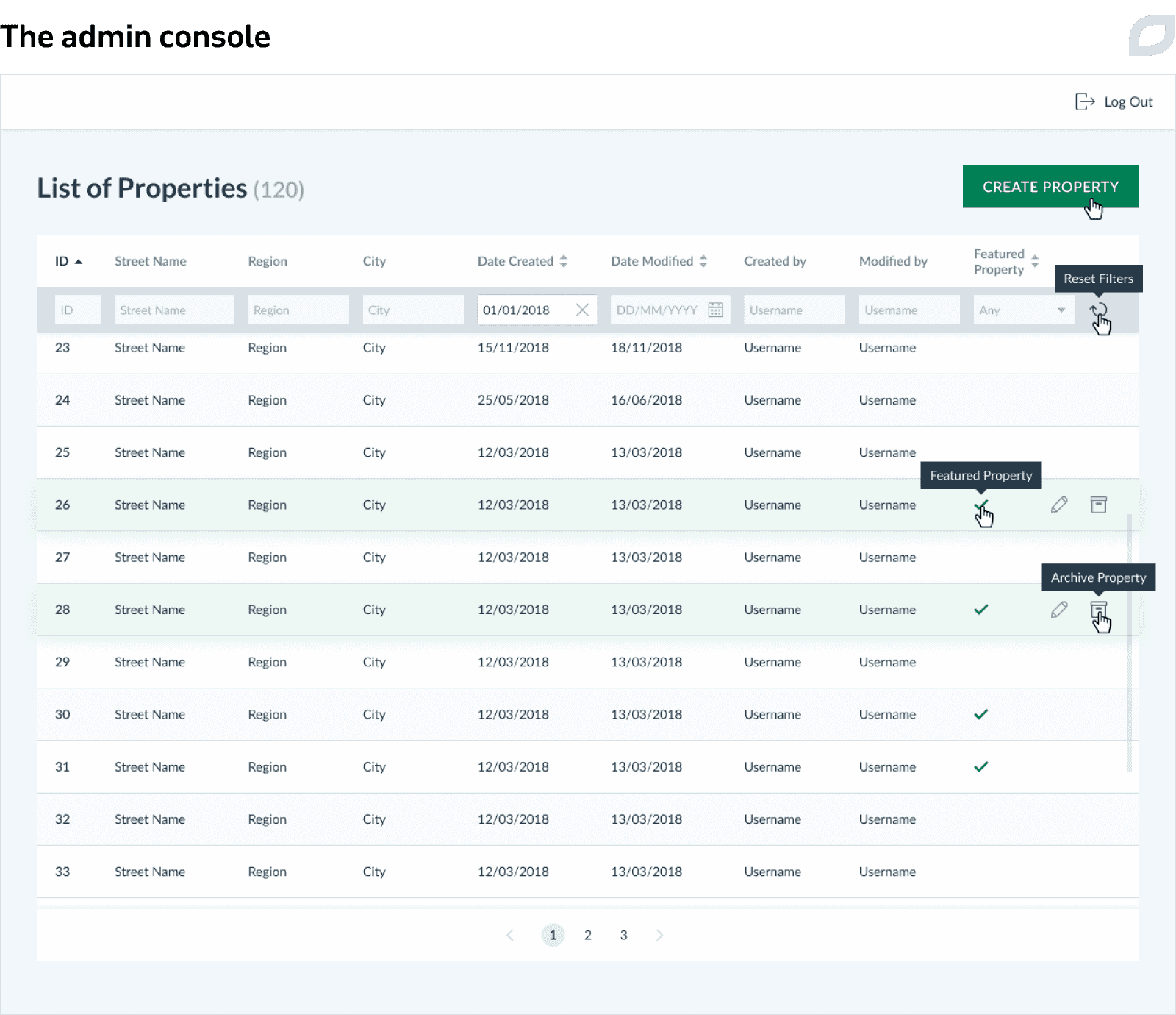 The admin console